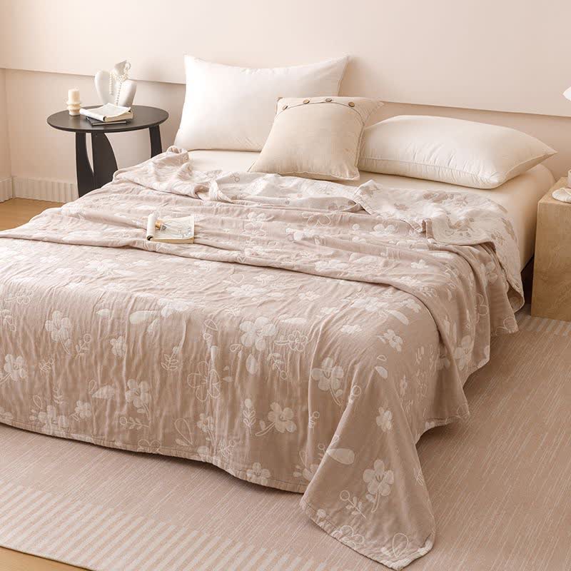 Couette élégante en gaze de coton à trois épaisseurs avec motif jacquard floral - chameau - 200 cm x 230 cm - image 7