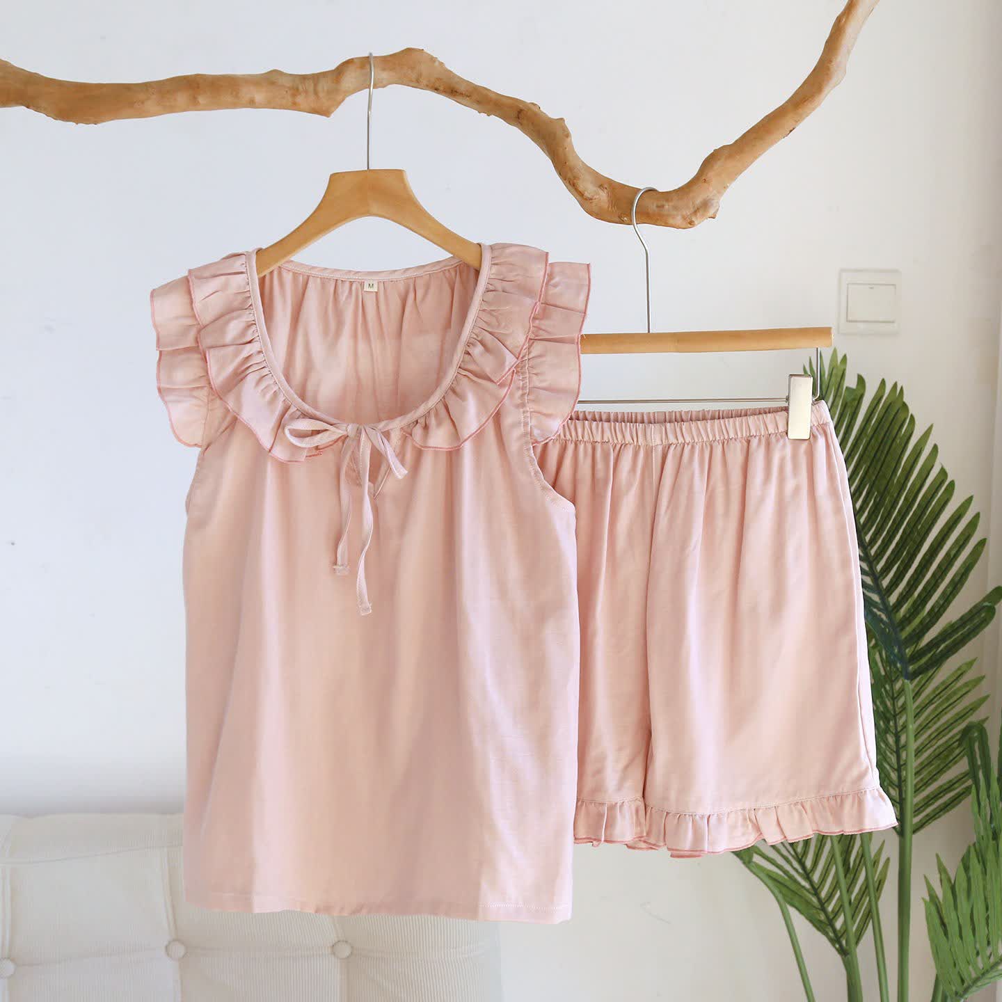 Ensemble pyjama débardeur à volants uni - Rose - XL - image 19