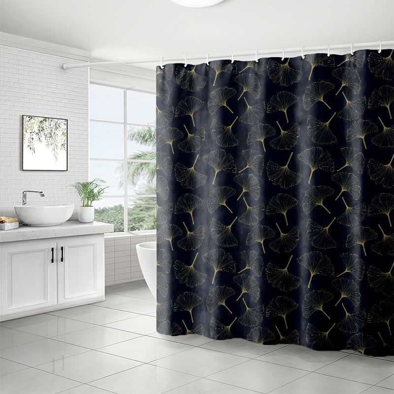 Rideau de douche à motif de feuilles de ginkgo dessinées au trait - image 7