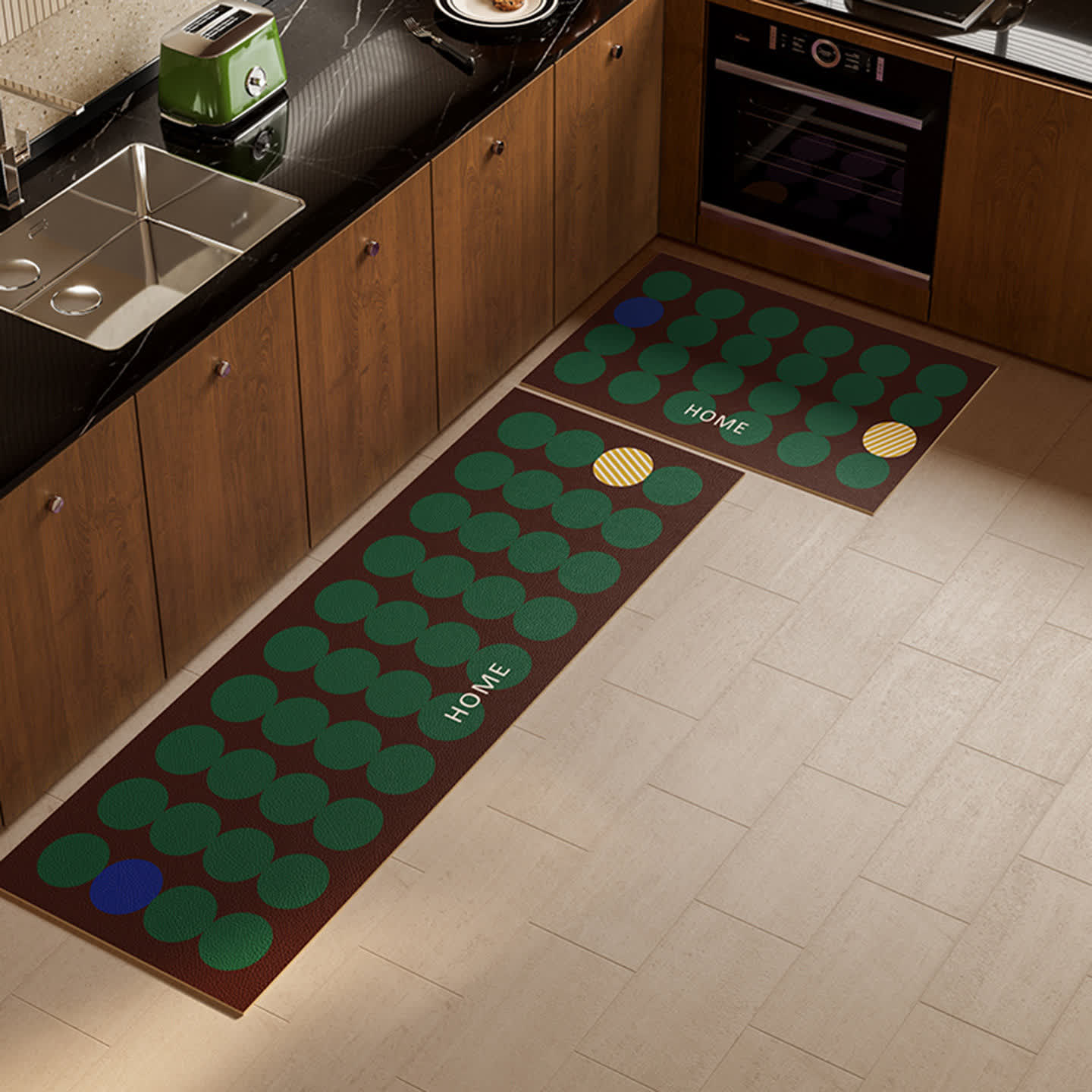 Tapis de cuisine géométrique à pois - Vert - 45 cm x 180 cm - image 7