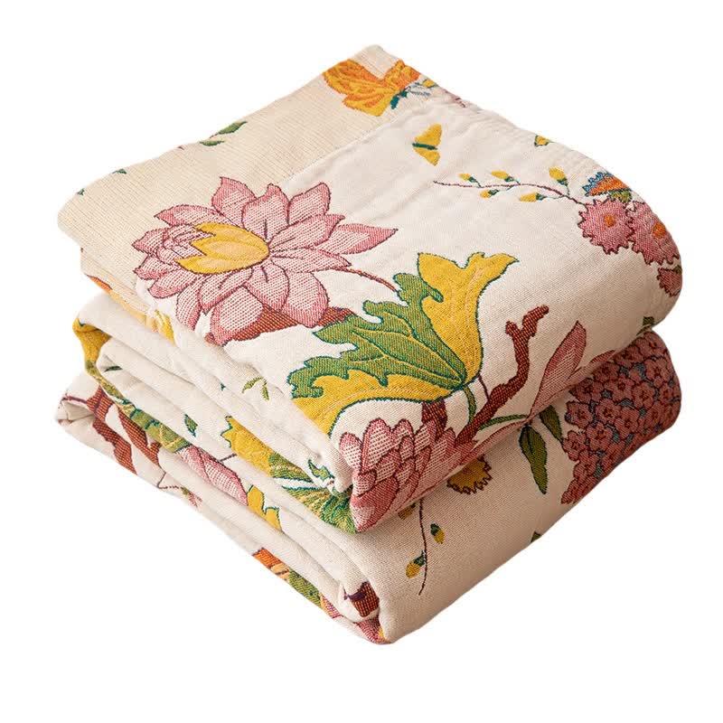 Couverture en gaze de coton de style champêtre avec motifs floraux et d'oiseaux - image 6