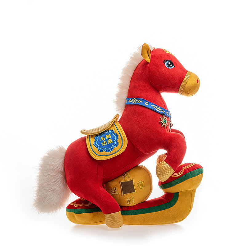 Peluche mascotte de cheval majestueux rouge et or - Rouge et bleu - 35 cm - image 14
