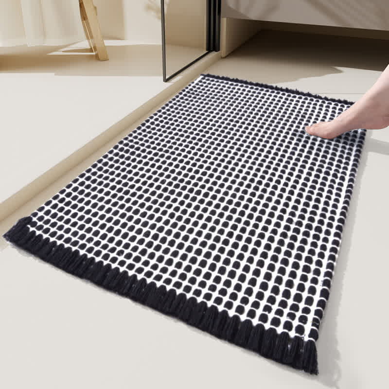 Tapis de bain tissé à pompons - Noir - 60 cm x 90 cm - image 7