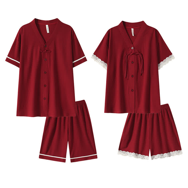 Ensemble pyjama en coton à manches courtes pour couples - image 1