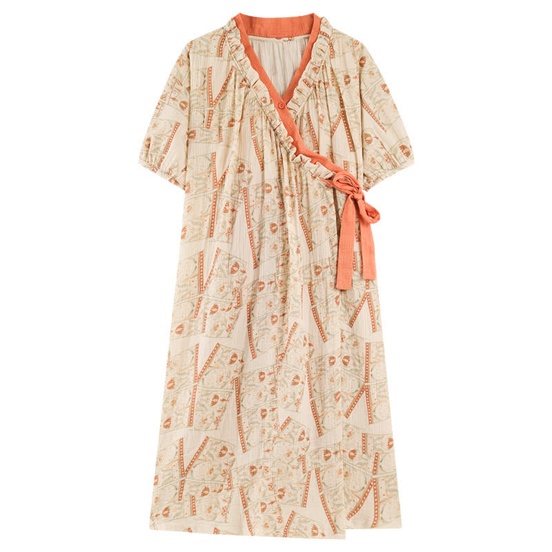 Chemise de nuit à motif vintage, col à volants et lien sur le côté - image 8