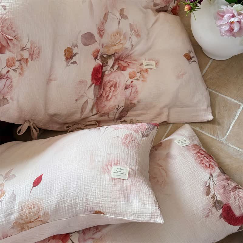 Parure de lit élégante en coton à motif de roses avec attaches (4 pièces) - image 3