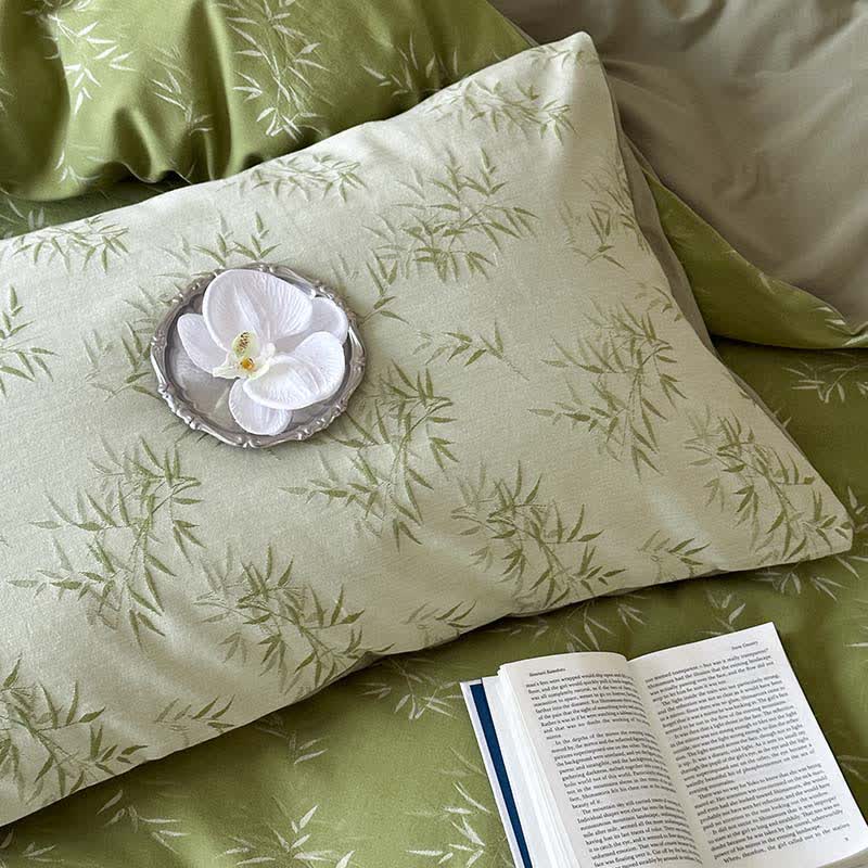 Parure de lit en coton jacquard à motif de feuilles de bambou orientales (4 pièces) - image 12