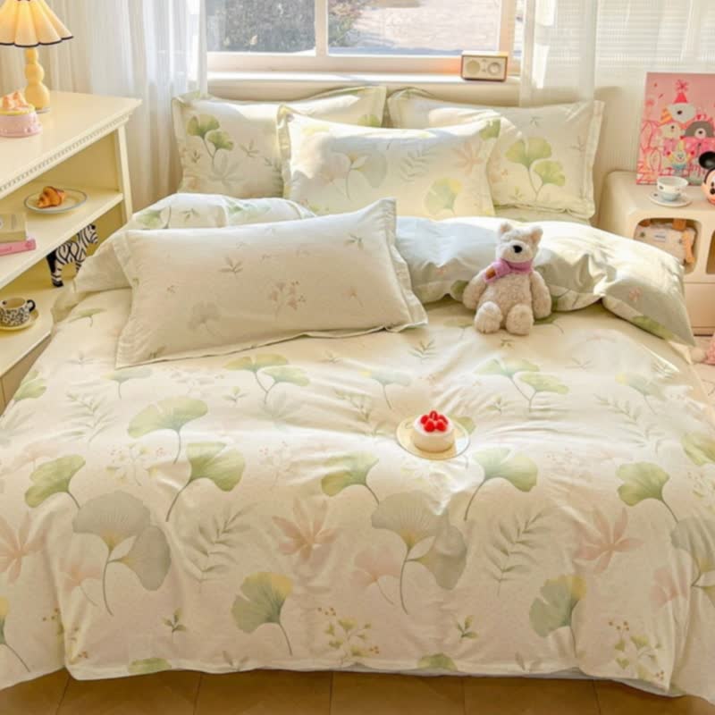 Linge de lit en coton frais et rustique à motif de feuilles de ginkgo - image 3