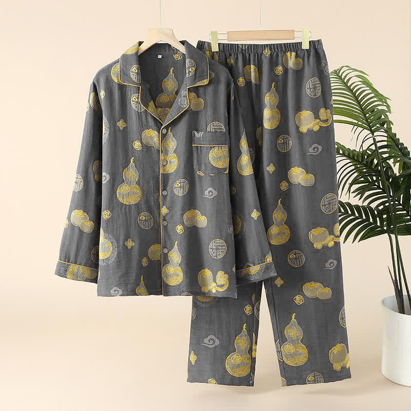 Ensemble de vêtements de détente en coton Persimmon de Auspicious Gourd - Hommes : Gris - XXL - image 4