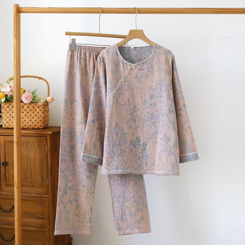 Ensemble pyjama en coton à motif floral oriental - Rose - XL - image 12