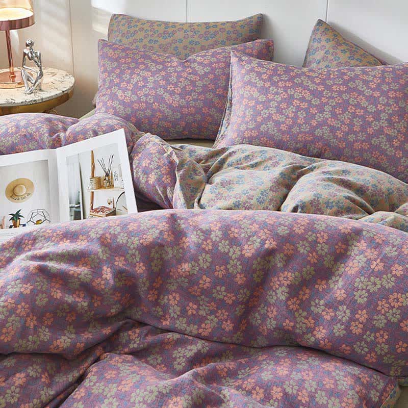 Linge de lit en double gaze de coton à motif floral champêtre délicat - image 4