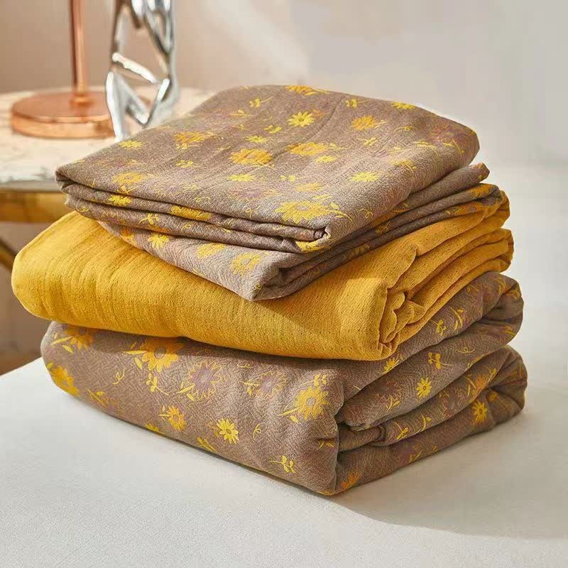 Linge de lit en double gaze de coton à motif de marguerites jaunes - image 4