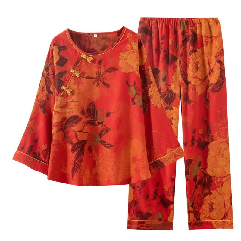Ensemble de pyjama luxueux en pur coton à motif pivoine - image 6