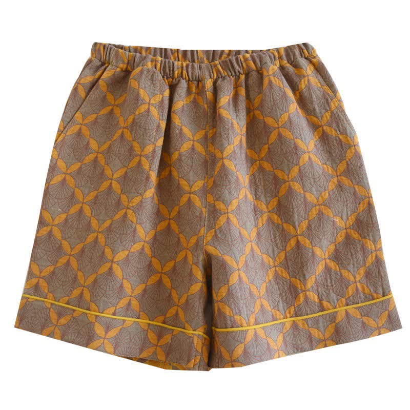 Short de pyjama jaune à carreaux en gaze de coton - image 9