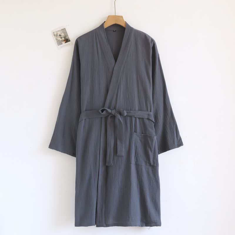 Peignoir minimaliste en coton pour lui et elle - Homme : Gris foncé - L - image 13