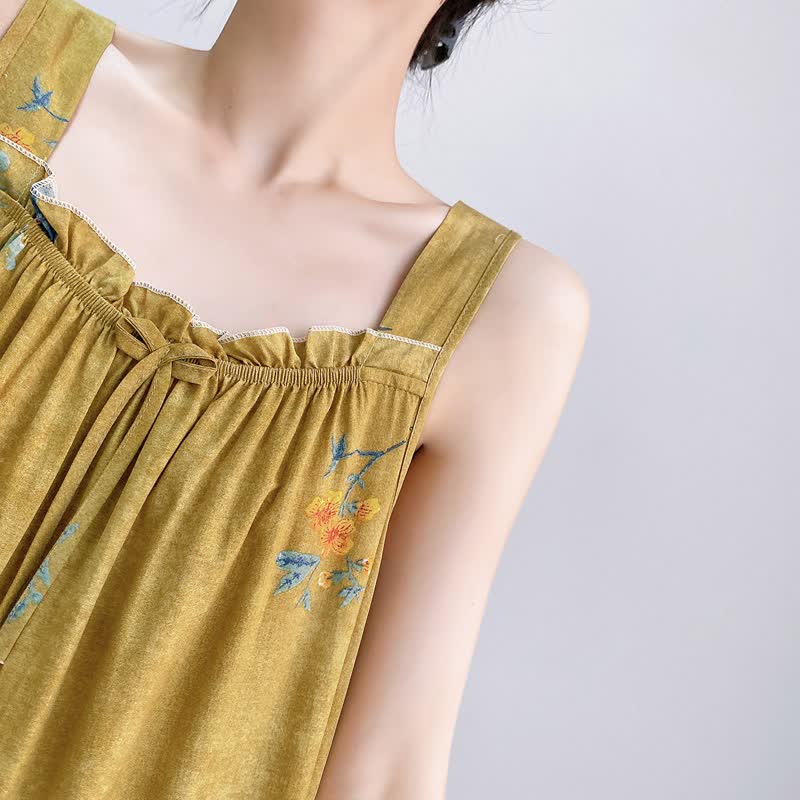 Chemise de nuit vintage sans manches, à col à volants fleuris - image 6