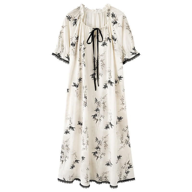 Chemise de nuit en coton à motif bambou et col à volants - image 5