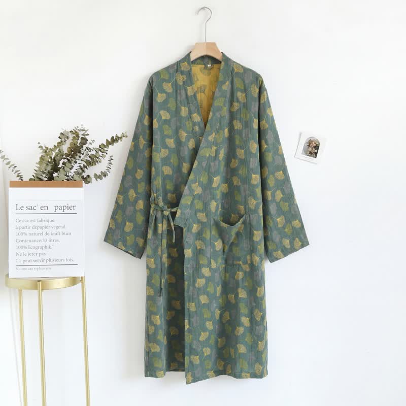 Robe yukata en gaze de coton feuilles de ginkgo - image 17