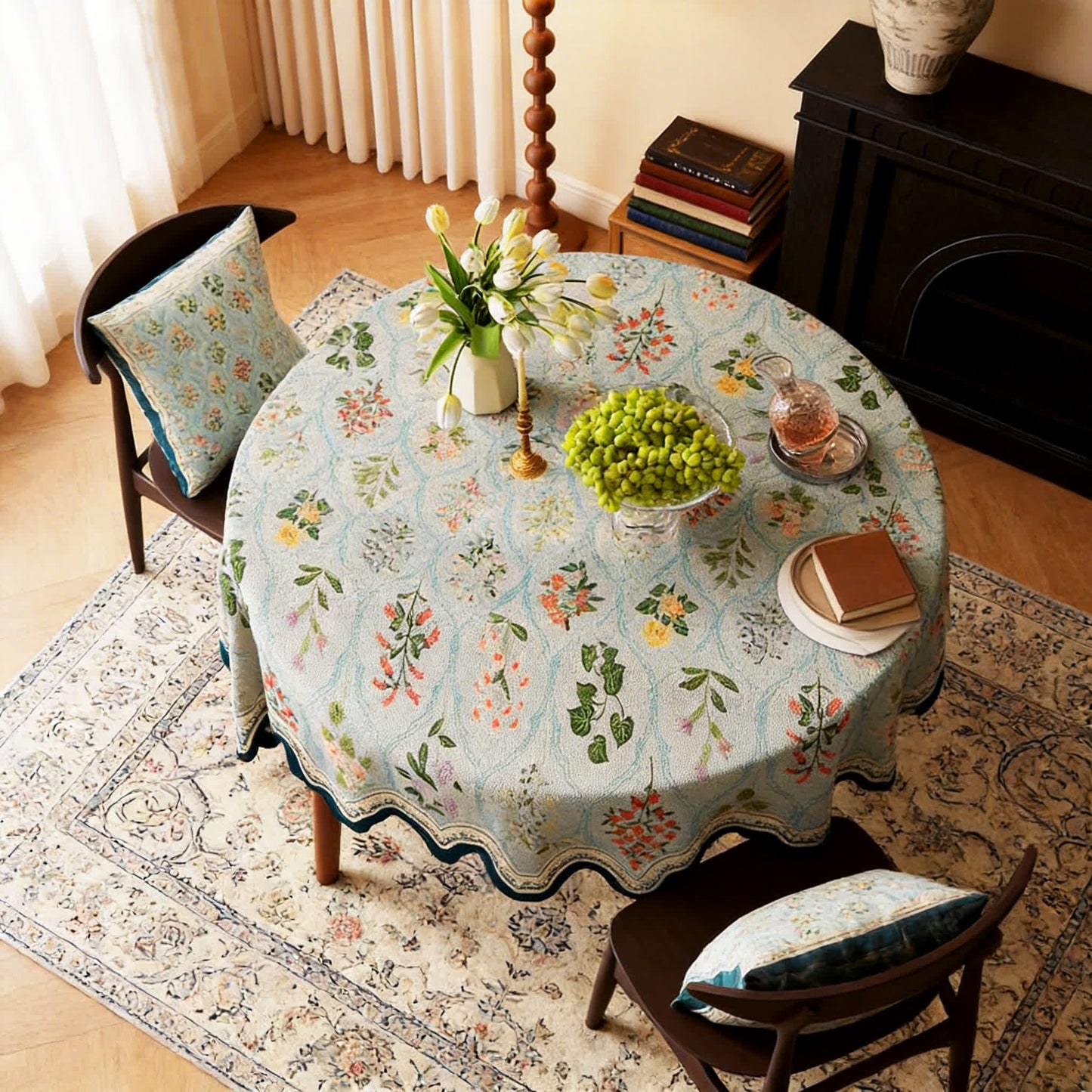 Nappe à motif floral botanique et bordure ondulée - rond - 140 cm x 140 cm - image 4