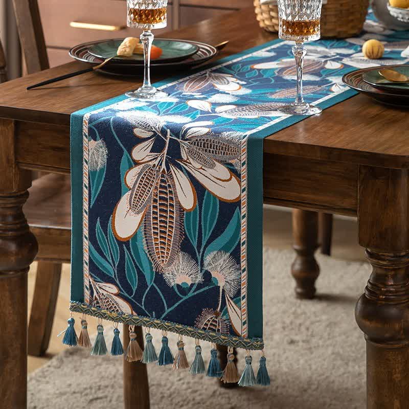 Chemin de table artistique à pompons en jacquard de maïs - Bleu - 35 cm x 300 cm - image 4