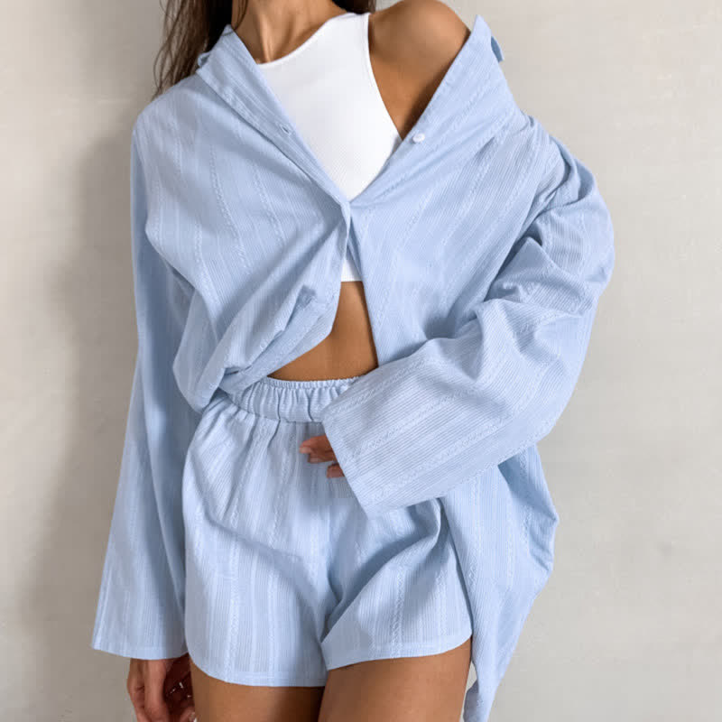 Pyjama rayé de style minimaliste - Bleu - L - image 5