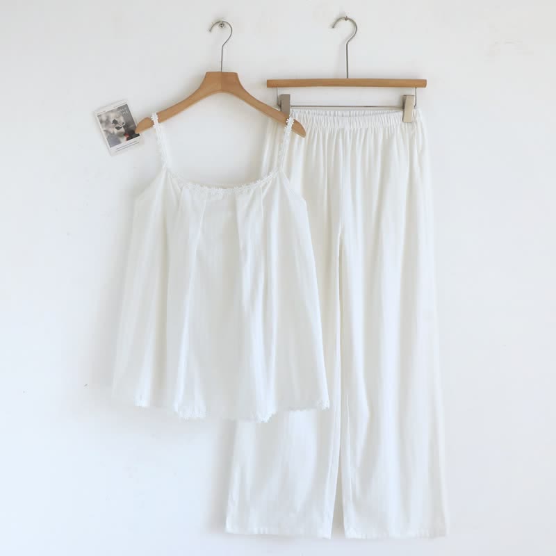 Ensemble pyjama composé d'un débardeur en jacquard de coton - Blanc - XL - image 14