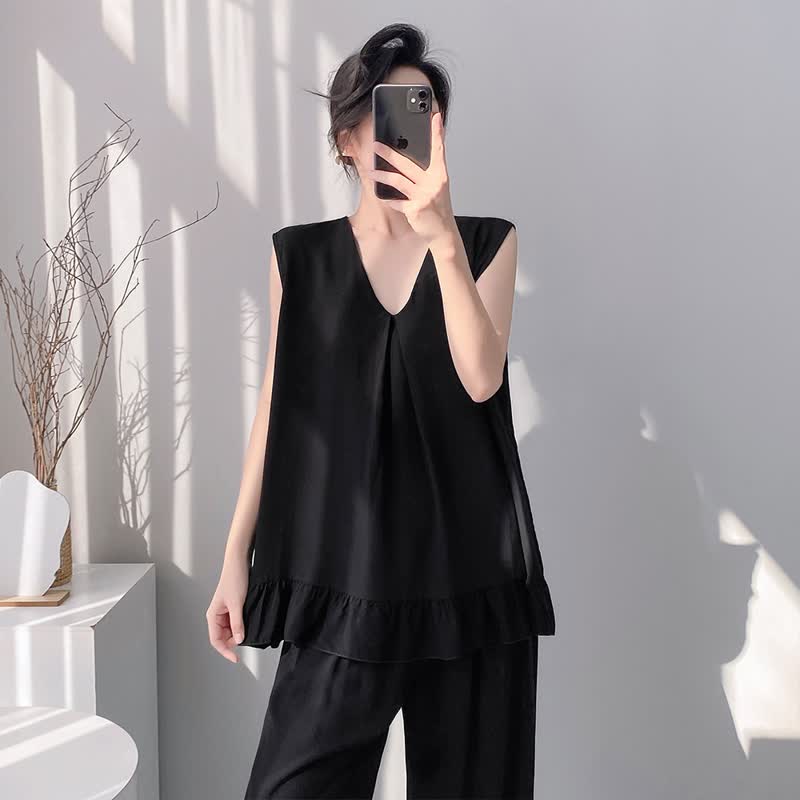 Ensemble pyjama composé d'un débardeur et d'un pantalon de couleur unie - image 17