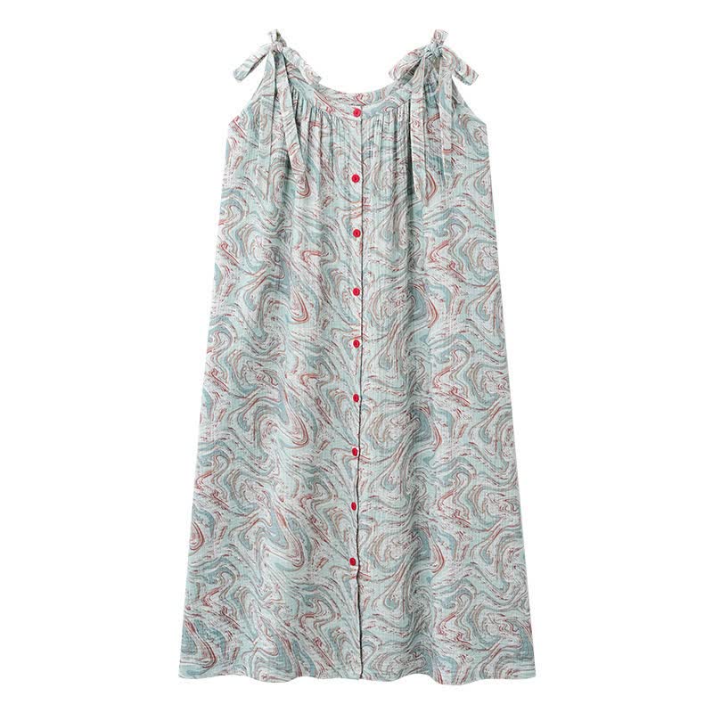 Chemise de nuit bleue à bretelles fines et à motifs de vagues artistiques - image 10