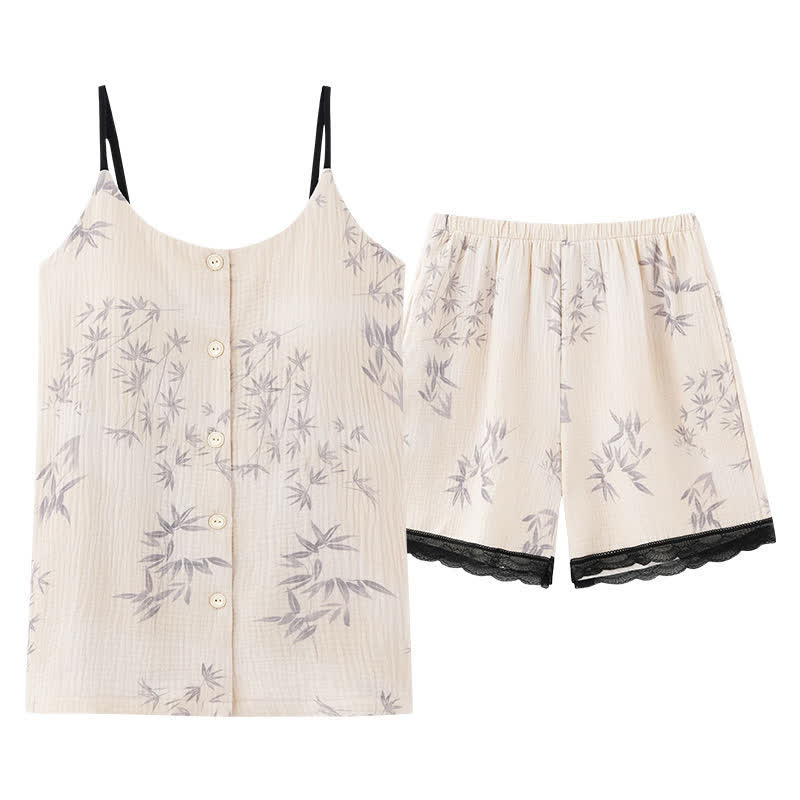 Ensemble pyjama sans manches élégant à imprimé feuilles - image 6