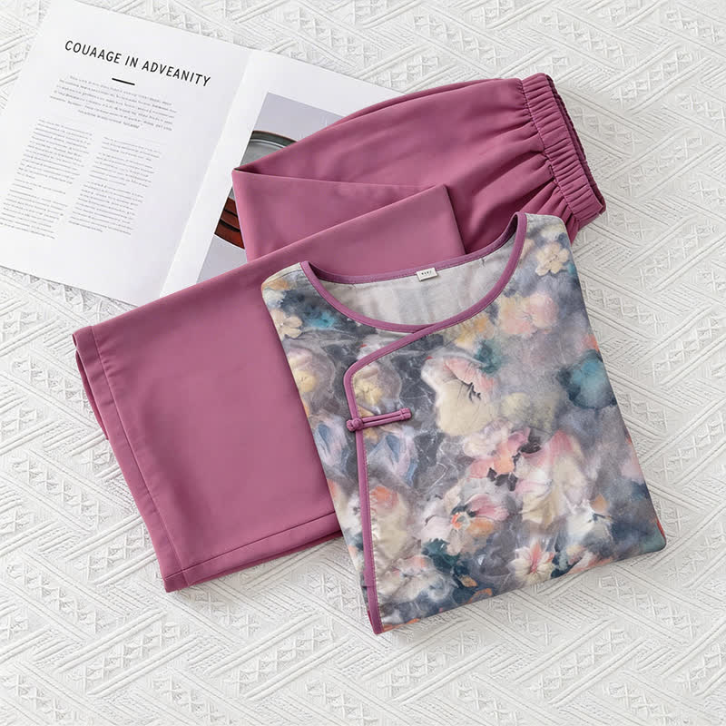 Ensemble de vêtements d'intérieur artistiques à motif floral d'inspiration orientale - image 7