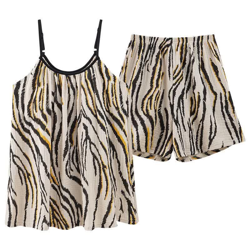 Pyjama camisole en gaze de coton à rayures tigrées - image 8