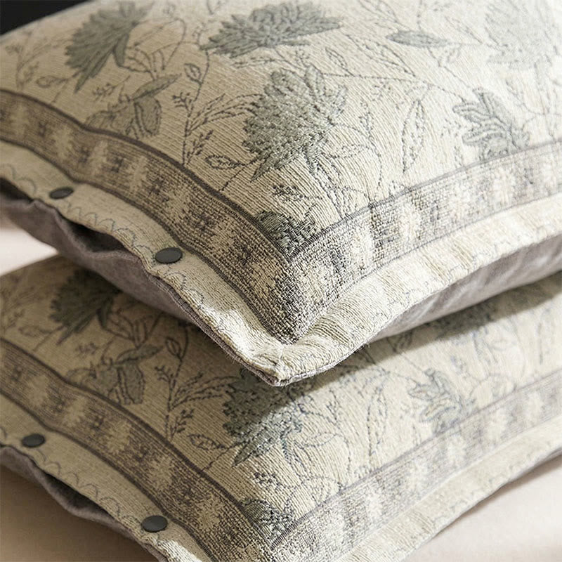 Taies d'oreiller en gaze de coton à motif floral et boutons (2 pièces) - image 1