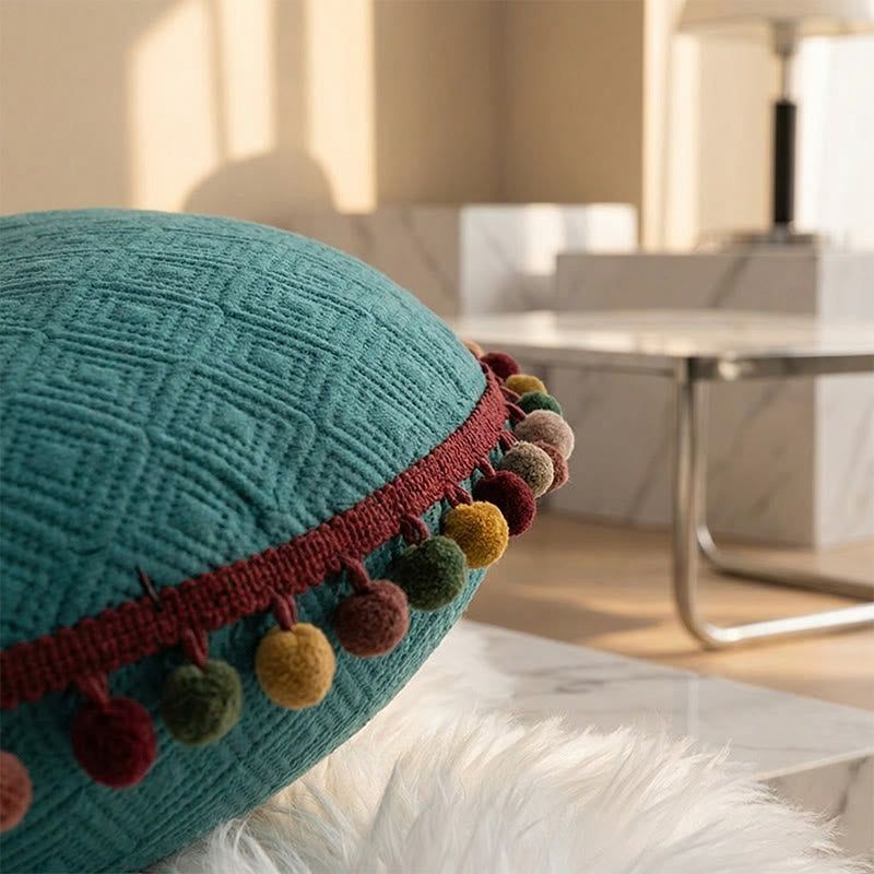 Coussin décoratif rond, cousu à la main, avec boutons - image 5