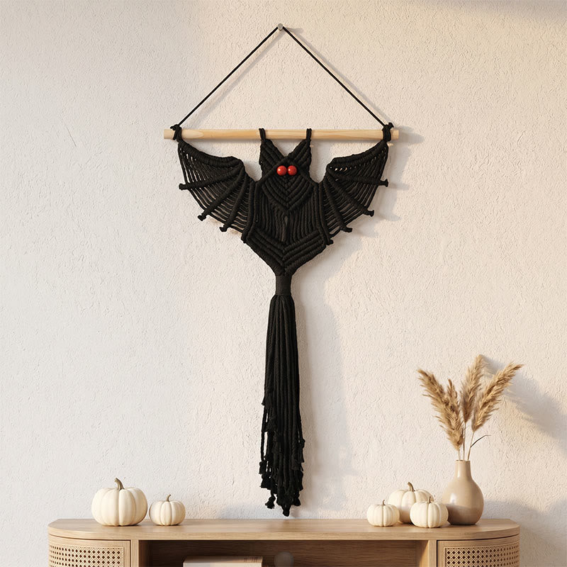 tenture murale gothique en macramé avec pompons et chauve-souris - Noir - 50 cm x 76 cm - image 4