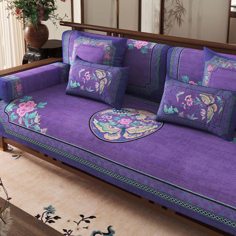 Housse de canapé de style vintage à motifs floraux orientaux et papillons - image 2