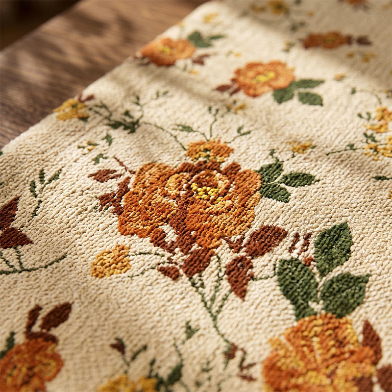 Nappe vintage en coton et lin à motif de roses mensuelles - image 3