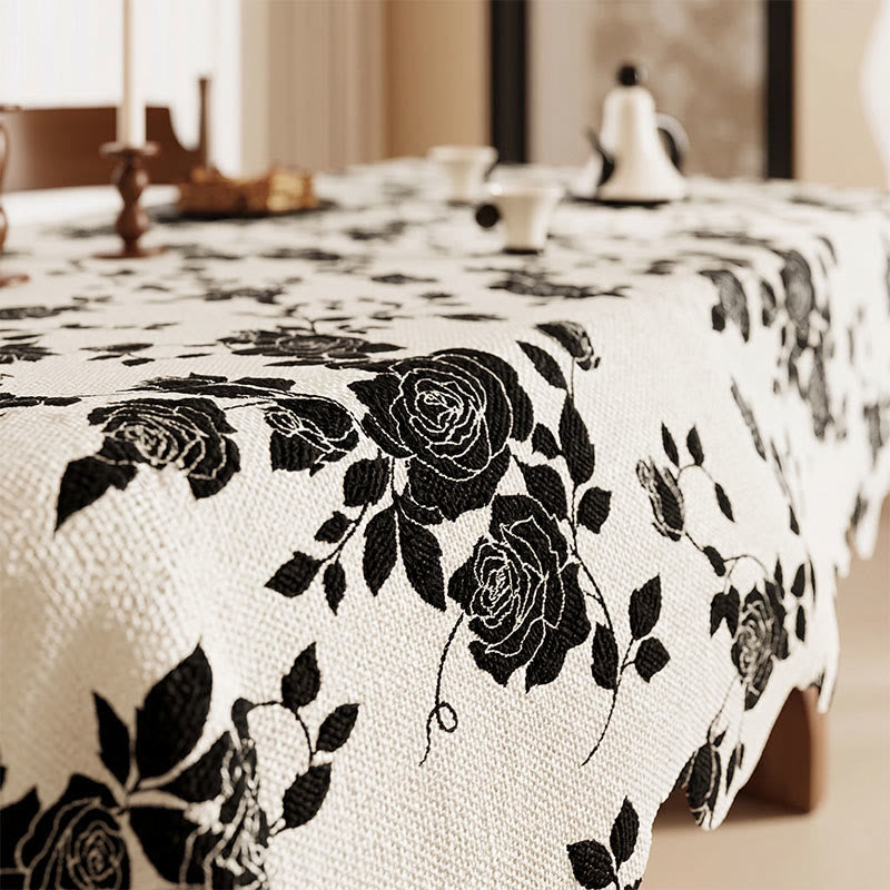 Nappe luxueuse en coton et lin à motif de roses noires - image 2