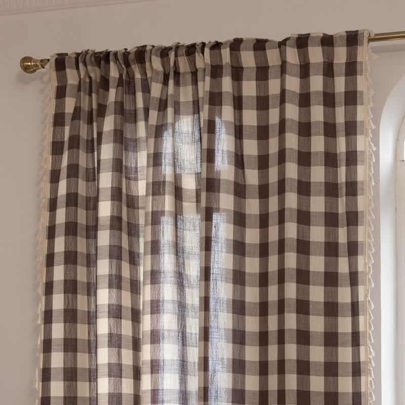 Rideau à carreaux de style champêtre avec pompons - image 35