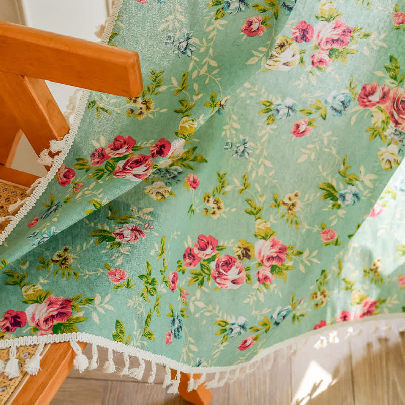 Rideau rustique vert rose avec pompon - image 8