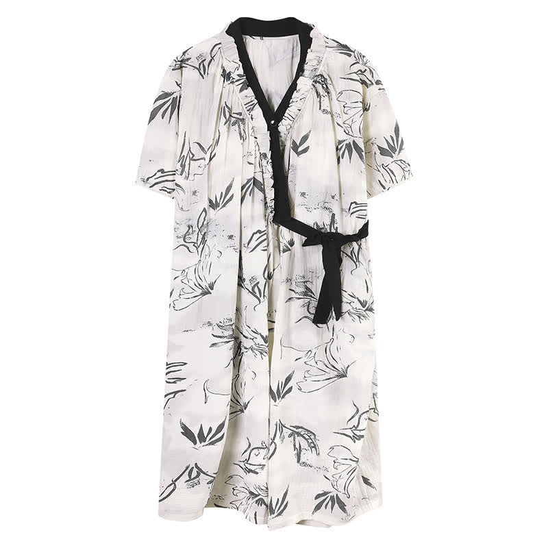 Chemise de nuit à motifs artistiques et volants latéraux à nouer - image 7