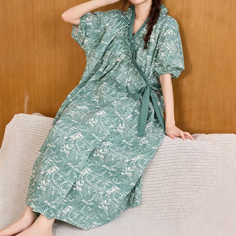 Chemise de nuit verte vintage à volants et liens sur les côtés - image 6