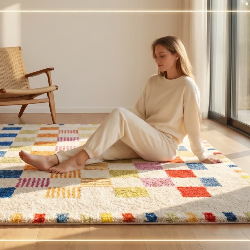 Tapis doux à damier multicolore - image 2