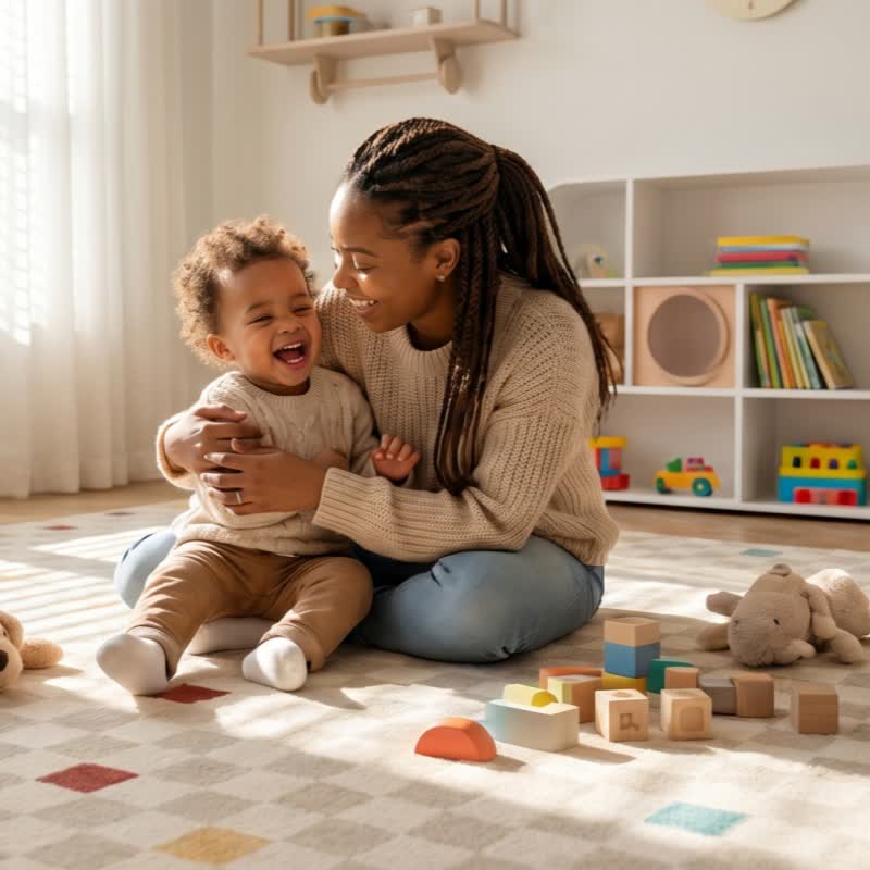 Tapis à carreaux neutres pour enfants - image 3