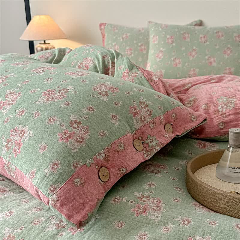 Linge de lit vintage en gaze de pur coton à motif floral (ensemble de 4 pièces) - image 7