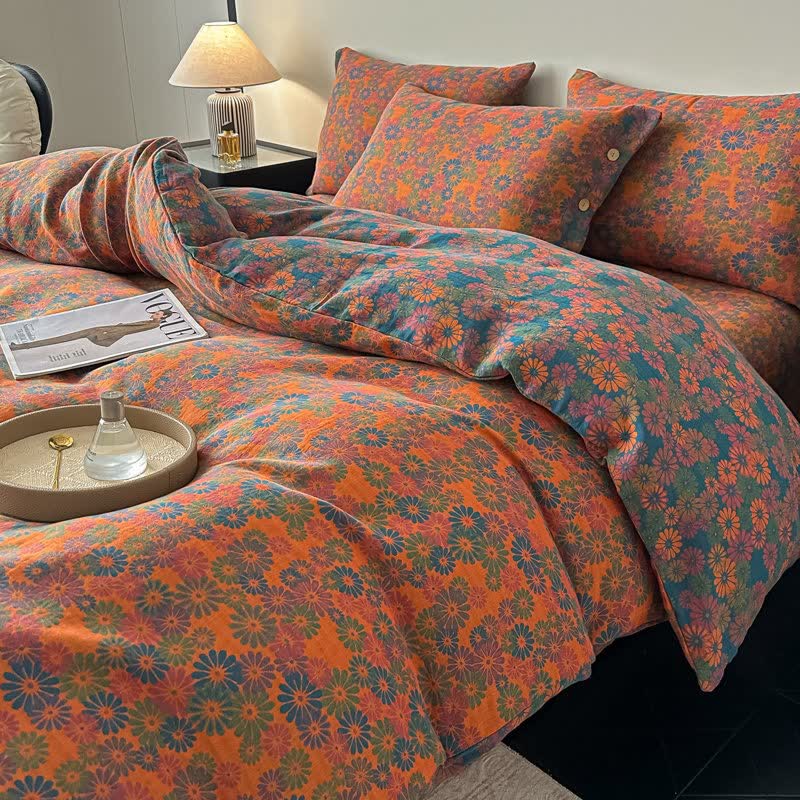 Linge de lit vintage Daisy en gaze de pur coton (ensemble de 4 pièces) - image 1