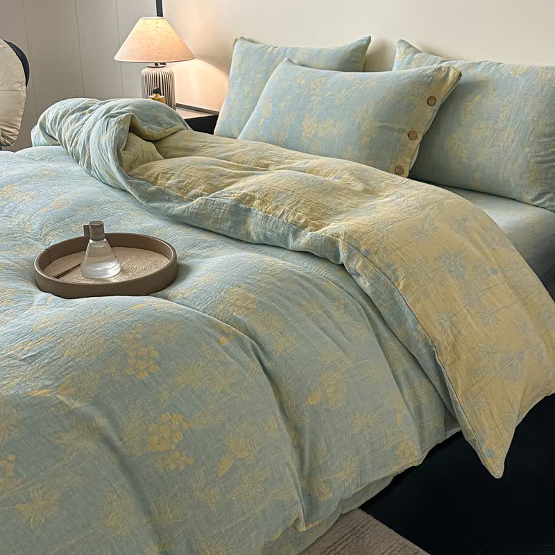 Linge de lit vintage en gaze de pur coton à motifs botaniques (ensemble de 4 pièces) - image 1