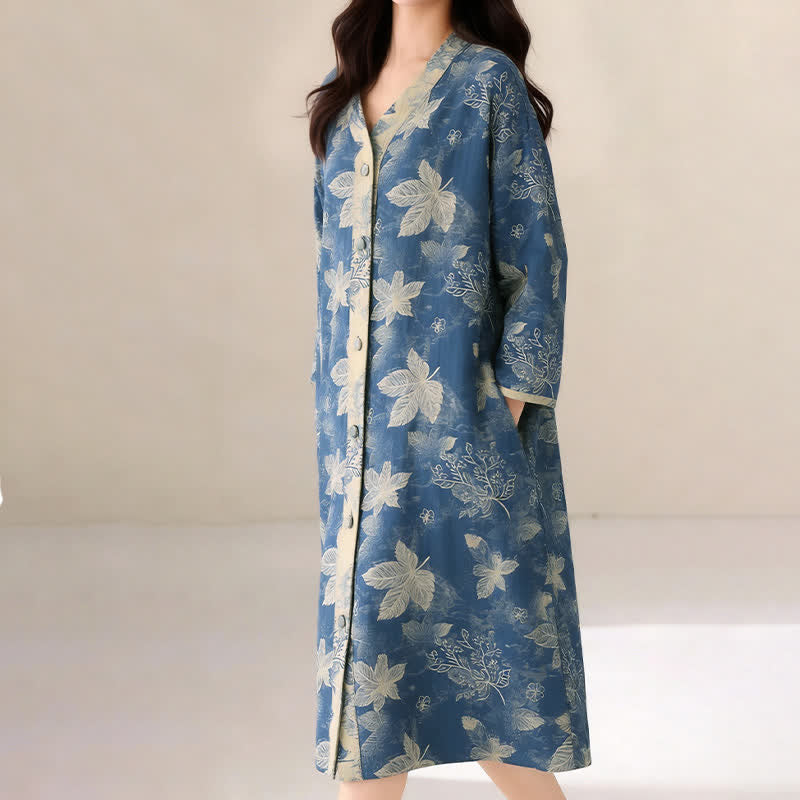 Chemise de nuit en gaze de coton à motif de feuilles bleues - image 5