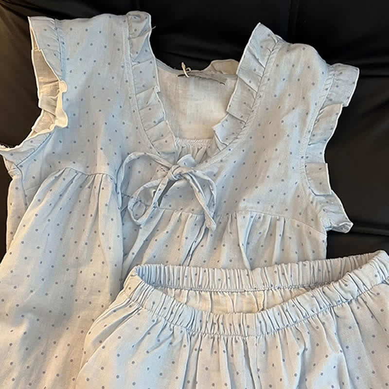Pyjama sans manches pour femme à pois français et à volants - image 7