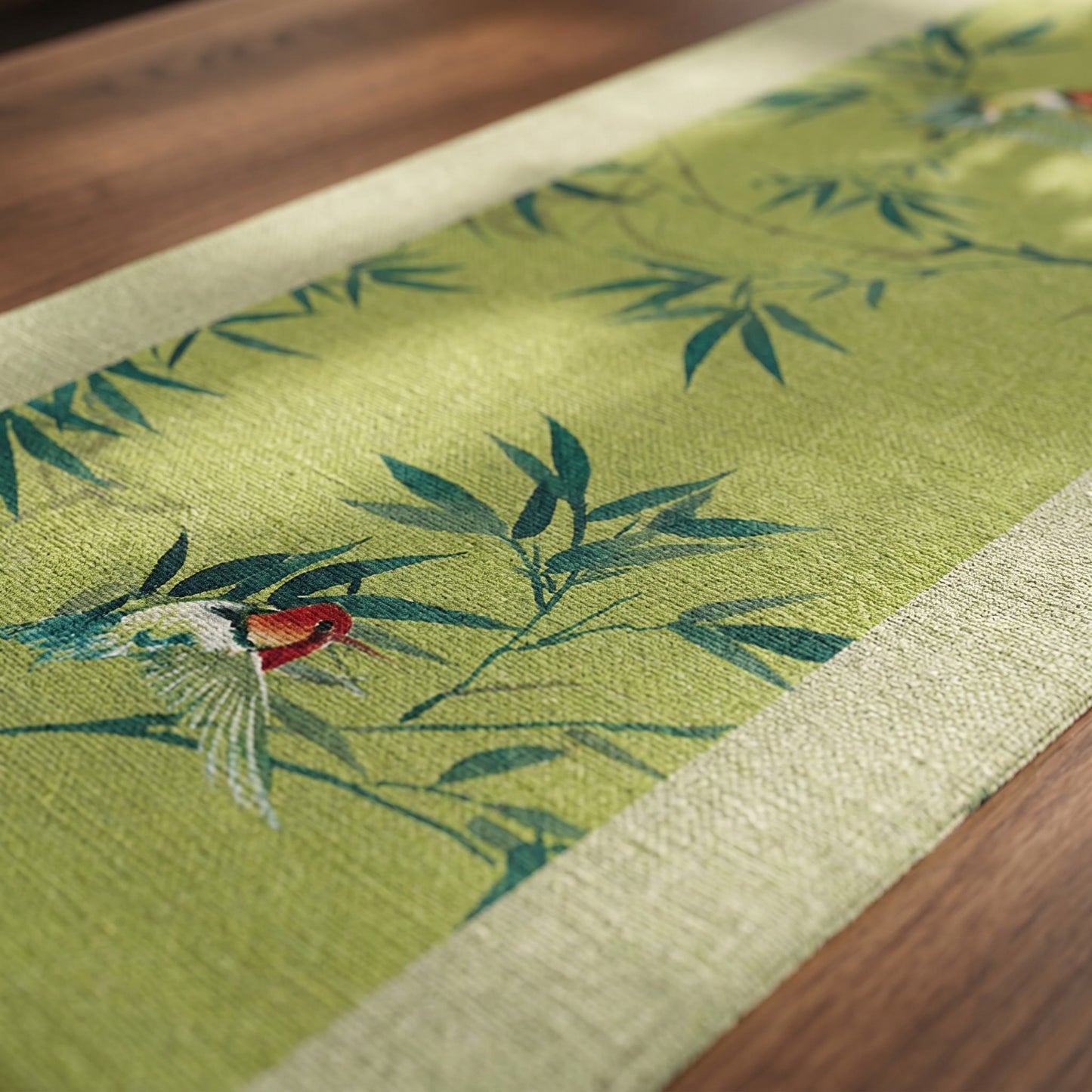 Chemin de table Ownkoti vert bambou et oiseaux - image 4
