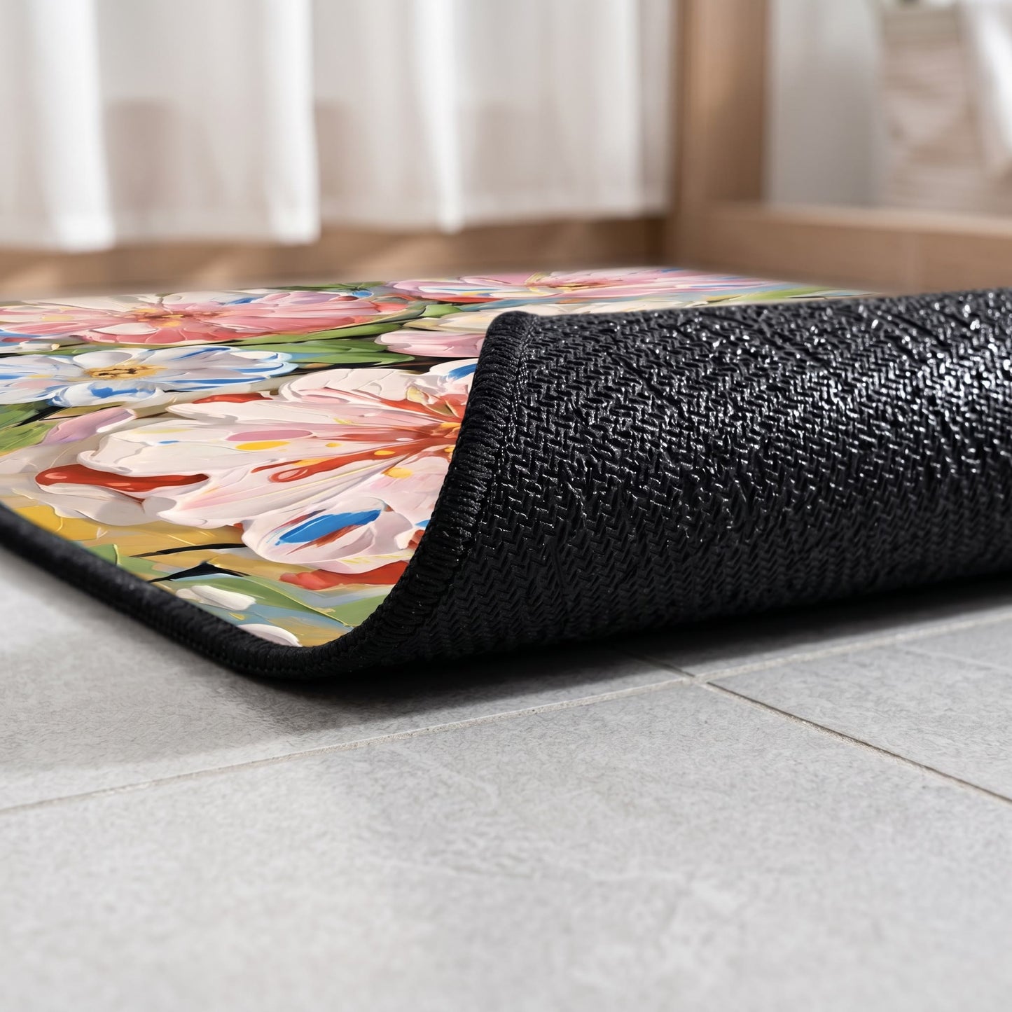 Tapis de salle de bain à motifs floraux peints à l'huile avec des couleurs vibrantes d'Ownkoti - image 4